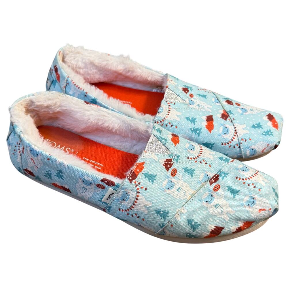 TOMS Alpargata Shoes Clearwater Blue Yeti Holiday Mountain Faux Fur Women’s 7.5